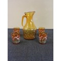 Amber glass Jug and 4 glasses set