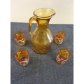 Amber glass Jug and 4 glasses set