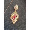 Jewelled necklace with matching teardrop earrings
