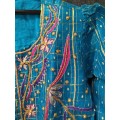 Blue and gold Embroidered boxy top and flare skirt