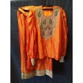 Royal orange embelished maxi skirt and blouse