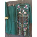 Bottle green skirt and embroidered fancy evening dress set