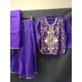 Cropped embroidered violet blouse and skirt evening set