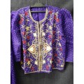 Cropped embroidered violet blouse and skirt evening set
