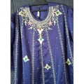 Eastern evening dress Navy blue and gold embroidered