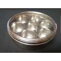 Round Spice storage container with 7 bowls and glass lid - Stainless Steel