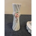 Vintage dresser marble ceramic ornaments flower vase and jewellery box set