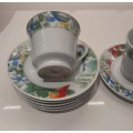 Patterned white tea cup and saucer set - 12 piece