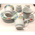 White with print border porcelain 6 tea cup and 6 saucer set NEW