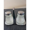 Crystal glass salt and pepper shakers with stand