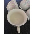 6 Floral porcelain tea cups with silver trim New
