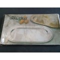 A SILVER PLATED SERVING TRAY IN ITS ORIGONAL BOX AS IS