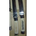 A 4 PIECE CARVING SET WITH WHITE INLAID HANDLE  MASTER PIECE STAINLESS STEEL