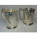 TWO SILVER PLATED SPORTING BEER VINTAGE MUGGS SOLD AS IS