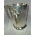 TWO SILVER PLATED SPORTING BEER VINTAGE MUGGS SOLD AS IS