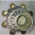 A VINTAGE QUILTED EMBLEM DESIGN SIVERPLATED  KIDDUSH WINE FOUNTAIN WITH 1 LARGE CUP AND 8 SMALL CUPS