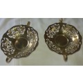 A PAIR OF VINTAGE SILVER SWEETS TRAYS IN RELATIVE GOOD CONDITION SOLD AS IS