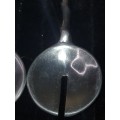 A SET OF VINTAGE STAINLESS STEEL SALAD SPOONS SOLD AS IS