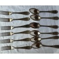 A SET OF VINTAGE SPOONS AND FORKS STAMPED GERP K 100 SOLD AS IS