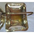 TWO VINTAGE SILVER PLATED ITEMS A BUTTER BOWL WITH A LID AND A SERVING BASKET SOLD AS IS