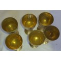A VINTAGE SET OF 6 SHERRY GOBLETS  SILVER PLATED ON BRONZE SOLD AS IS