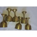 A VINTAGE SET OF 6 SHERRY GOBLETS  SILVER PLATED ON BRONZE SOLD AS IS