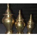 A SET OF 3 VINTAGE ARABIC STYLE BRASS CONTAINERS IN MINT CONDITION SOLD AS IS