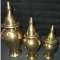 A SET OF 3 VINTAGE ARABIC STYLE BRASS CONTAINERS IN MINT CONDITION SOLD AS IS