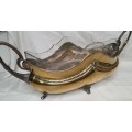 A VINTAGE COLD DESERT BRASS ORNATE SERVING TUREEN WITH A GLASS INSERT