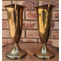 TWO BRASS VINTAGE VASES MATCHING PAIR SOLD AS IS