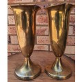 TWO BRASS VINTAGE VASES MATCHING PAIR SOLD AS IS
