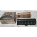 A COLLECTION OF WOMANS LIPS STICK POUCHES AND A SILVER PLATED JEWELRY BOX SOLD AS IS