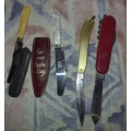 A COLLECTION OF POCKET KNIVES SOME WITH MOTHER OF PEARL HANDLES SOLD AS IS