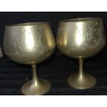 A SET OF VINTAGE BRASS WINE GOBLETS MADE IN INDIA SOLD AS IS