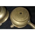 A SET OF VINTAGE BRASS POT TYPE ASH TRAYS