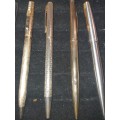 A COLLECTION OF GOLD PLATED PENS AND PENCILS FOR THE COLLECTORS SOLD AS IS