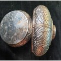TWO ANTIQUE ALLOY METAL CONTINERS  IN GOOD CONDITION SOLD AS IS