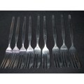 A SET OF VINERS EMPIRE STAINLESS STEEL COCKTAIL FORKS IN GOOD CONDITION SOLD AS IS