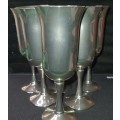A SET OF SIX EM-ESS WINE FLUTES IN GOOD CONDITION SOLD AS IS