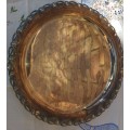 A VINTAGE SILVER PLATE VICTORIAN STYLE SERVING TRAY DIAMETER APPROXIMATELY 32CMS SOLD AS IS