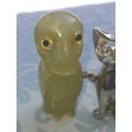 A COLLECTION OF FIGURINES JADE AND SILVER-PLATED BELL AND A BULOVA WATCH SOLD AS IS