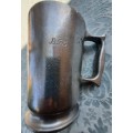 AN ANTIQUE PUTAL BEER MUG MADE IN ENGLAND AND ENGRAVED SOLD AS IS