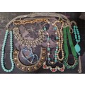 An exceptional collection vintage evening or gala costume necklaces sold as is