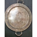 AN ANTIQUE SILVER-PLATED SOLID SERVING TRAY SOLD AS IS