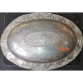 AN ORNATE JEWISH SERVING TRAY SIVERF PLATED ON COPPER SOLD AS IS