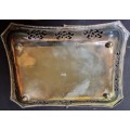 A VINTAGE RACTANGULAR SILVER PLATED SERVING BASKET TRAY SOLD AS IS