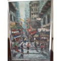 ORIGONAL ARTWORK BY ARTIST CHANT HONG KONG SCENE IN RELATIVELY GOOD CONDITION SOLD AS IS