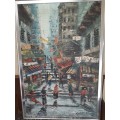ORIGONAL ARTWORK BY ARTIST CHANT HONG KONG SCENE IN RELATIVELY GOOD CONDITION SOLD AS IS