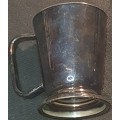 AN ENGRAVED BEER MUG EPNS IN GOOD CONDITION SOLD AS IS