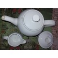 A BOARD MANS TEA JUG, SUGAR BOWL WITH A LID AND A MILK JUG IN GOOD CONDITION SOLD AS IS